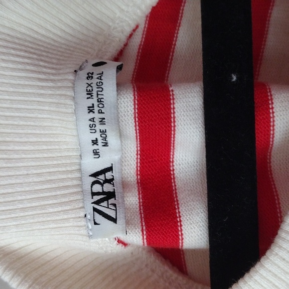 Zara Red White Striped Cold Shoulder Top Nautical French Chic Size XL - Picture 5 of 6